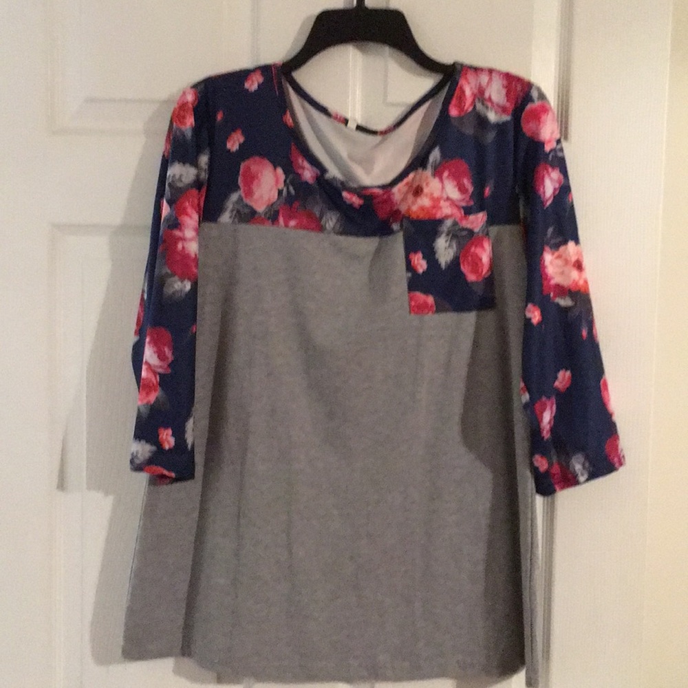 Boutique baseball tee with floral sleeves